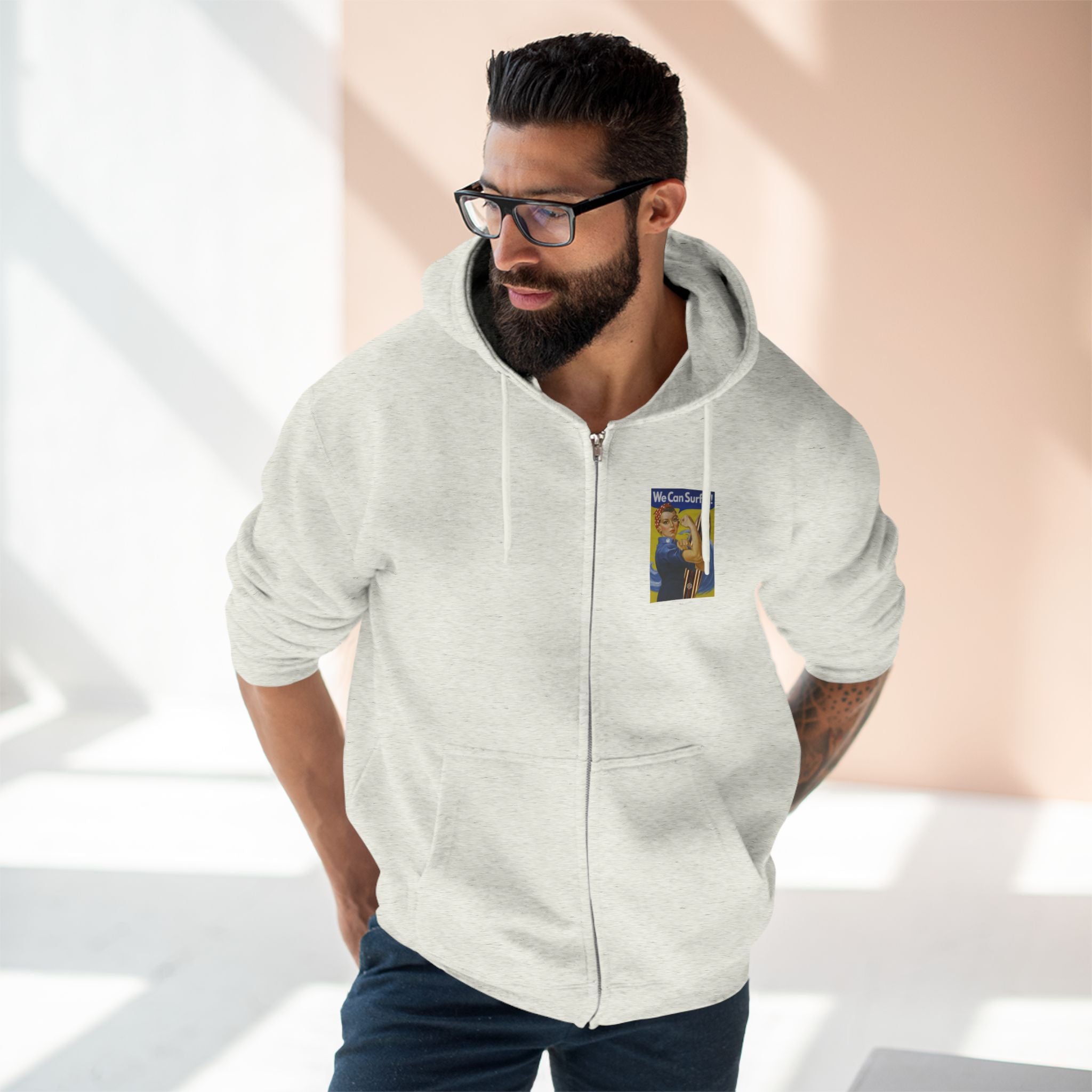 Rosie the Surfer Unisex - Zip Cotton Blend Fleece Hoodie