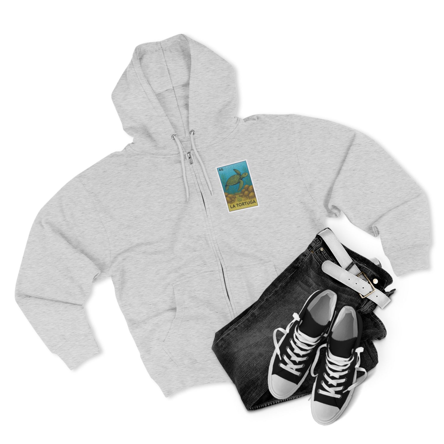 Turtle Lotería Unisex - Zip Cotton Blend Fleece Hoodie (La Tortuga)