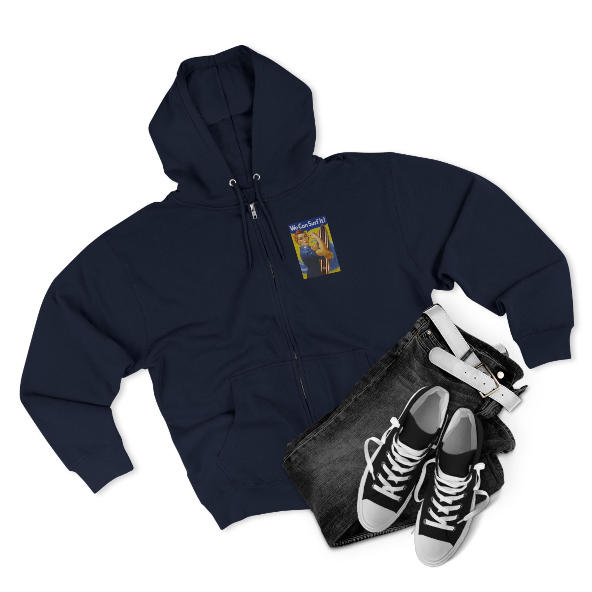 Rosie the Surfer Unisex - Zip Cotton Blend Fleece Hoodie