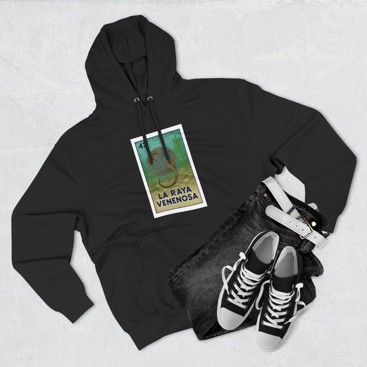 Stingray Lotería Unisex - Pull-Over Cotton Blend Fleece Hoodie (La Raya Venenosa)