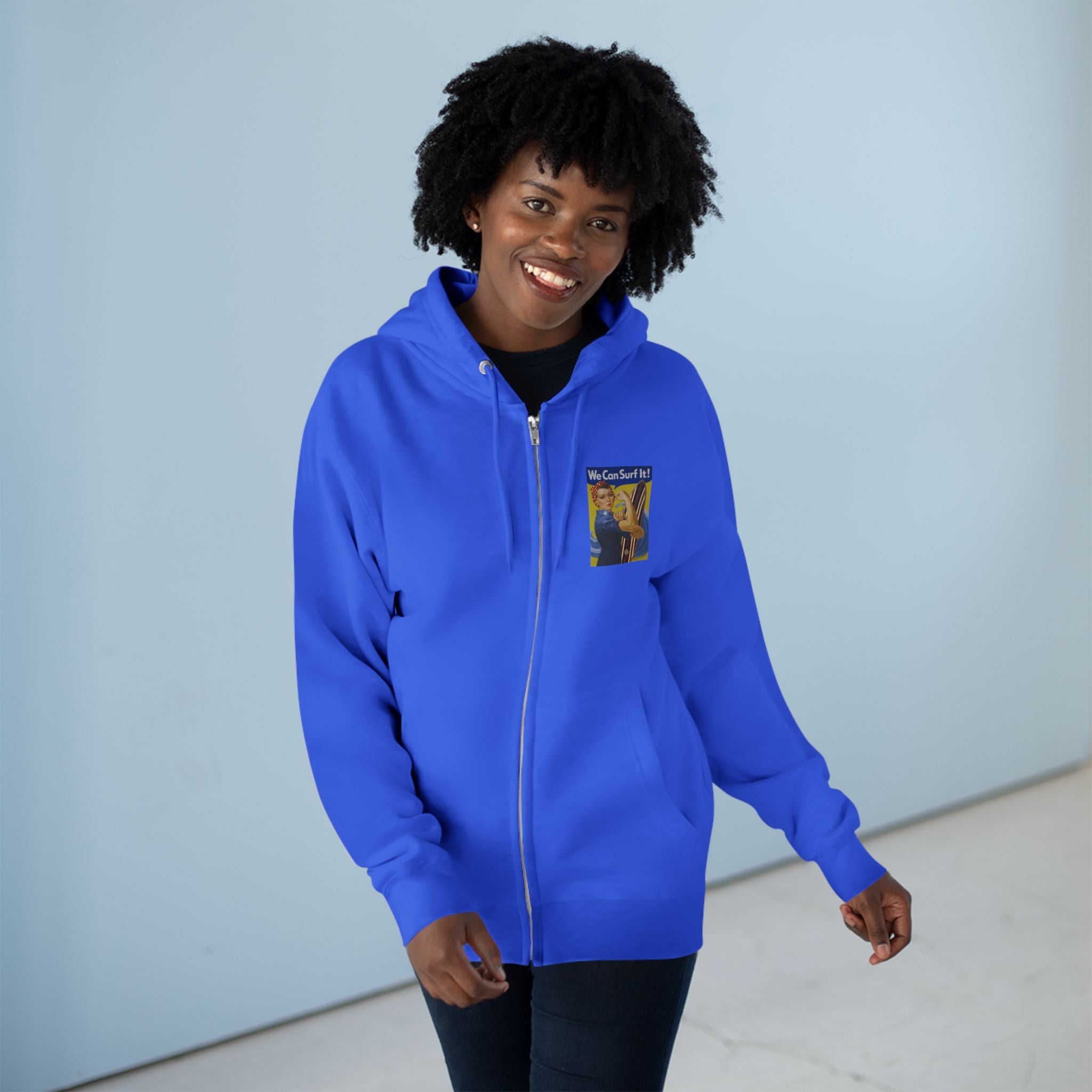 Rosie the Surfer Unisex - Zip Cotton Blend Fleece Hoodie